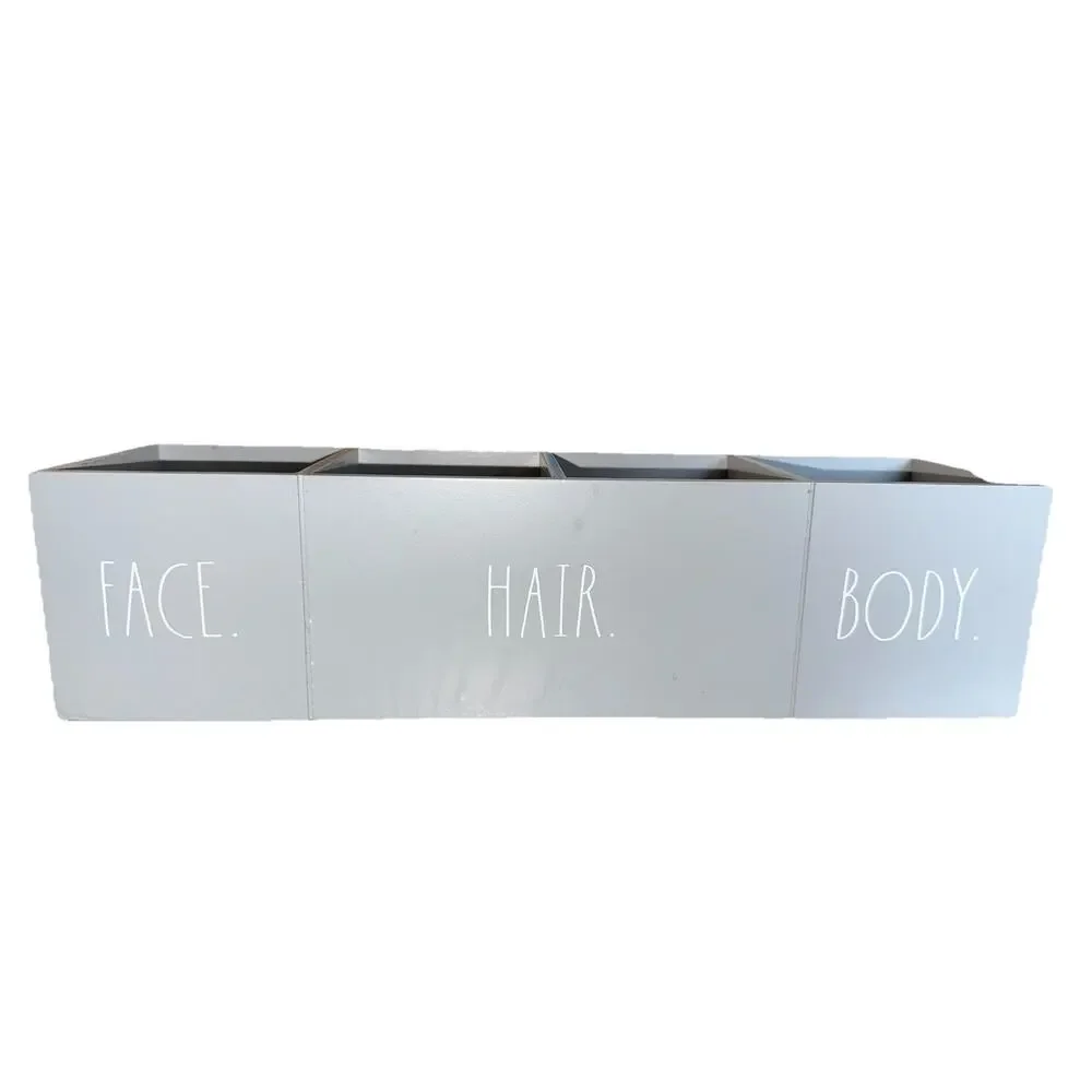 Rae Dunn Wood Bathroom 4 Compartment Organizer Tray Grey Used